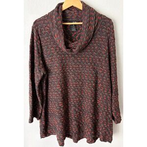 NWT Ali Miles Women Textured Cowl Neck Tunic Sweater 2X Geometric Knit Lagenlook